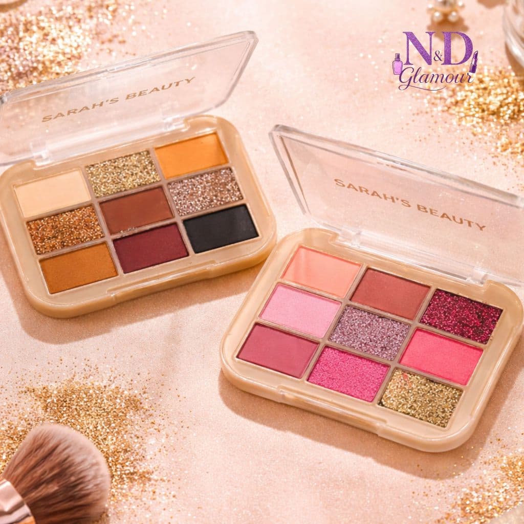 Paleta de Sombras Sarah’s Beauty 9 Cores – Tons Quentes + Glitter Brilho Intenso - S6388