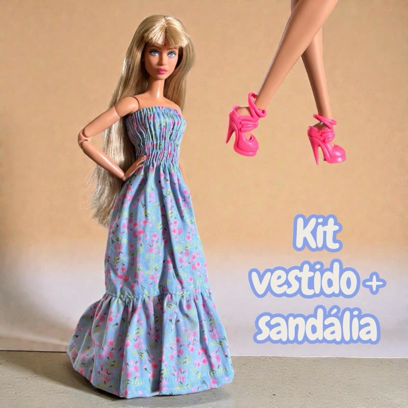Look vestido+ sandalia boneca NR40 30cm escala 1:6    roupinhas boneca 30cm looks bonecas looks para bonecas