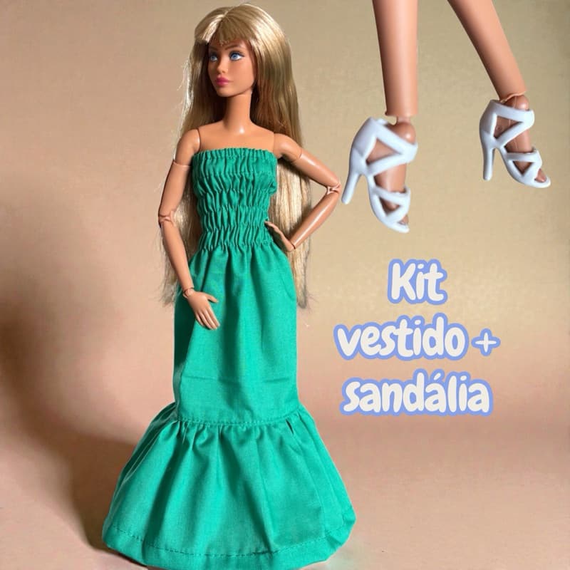 kit look vestido+ sandália boneca NR39  escala 1:6 lookinhos boneca roupas para bonecas