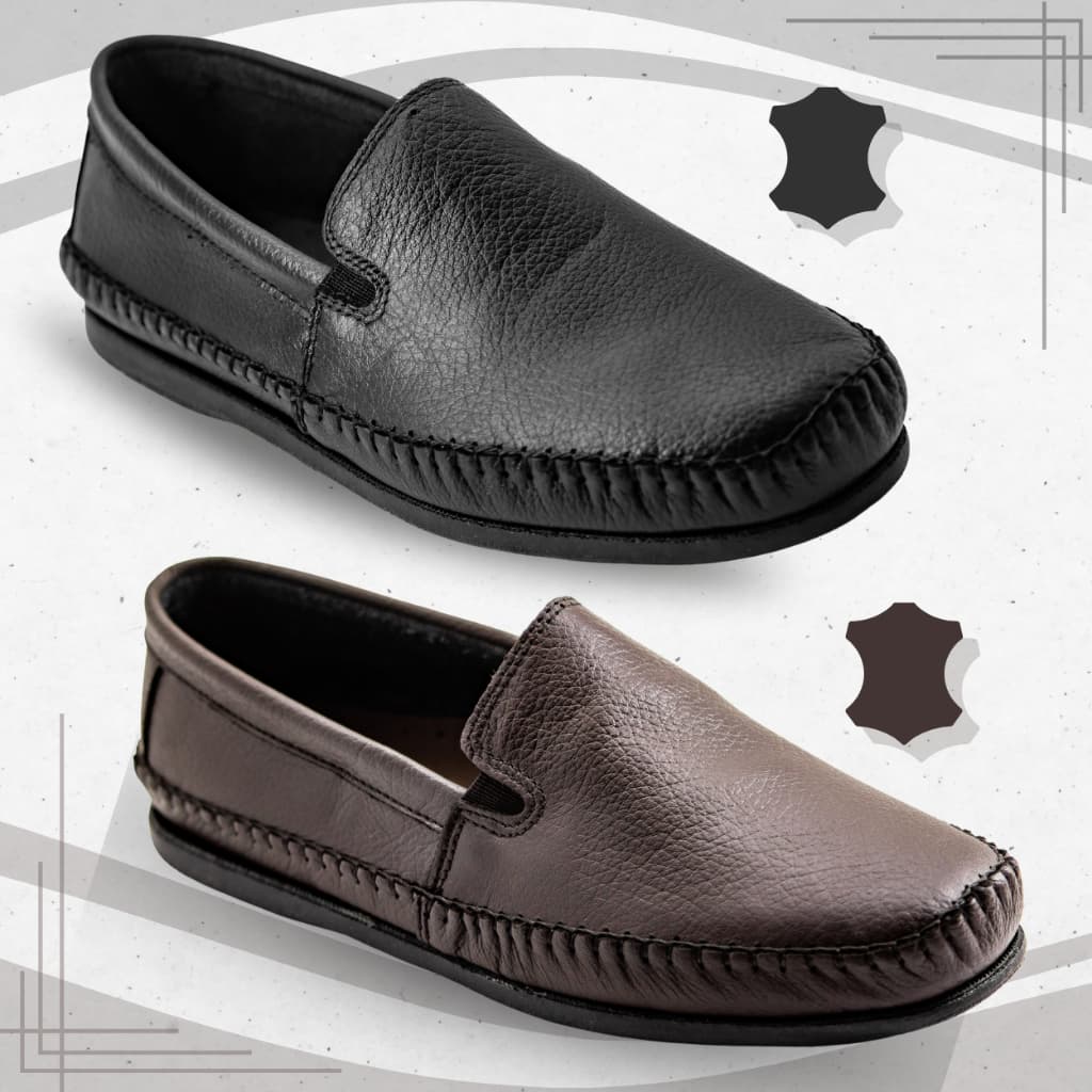 Kit 2 Pares Sapatos Sapatilhas Mocassim Masculino de Couro Legitimo Confortável Sapatos Ortopédicos
