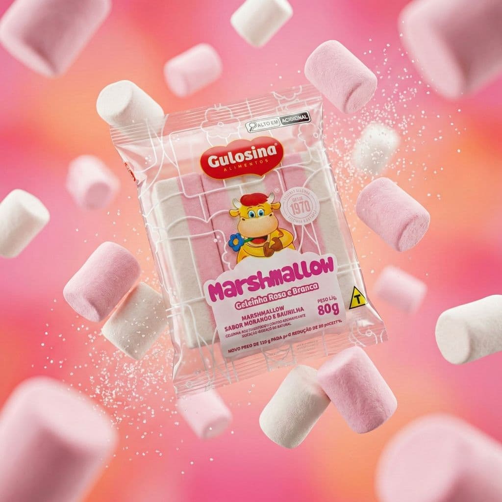 Marshmallow Doce Gelatina Rosa e Branco Gulosina 80g Doce Macio para Festas e Lembrancinhas