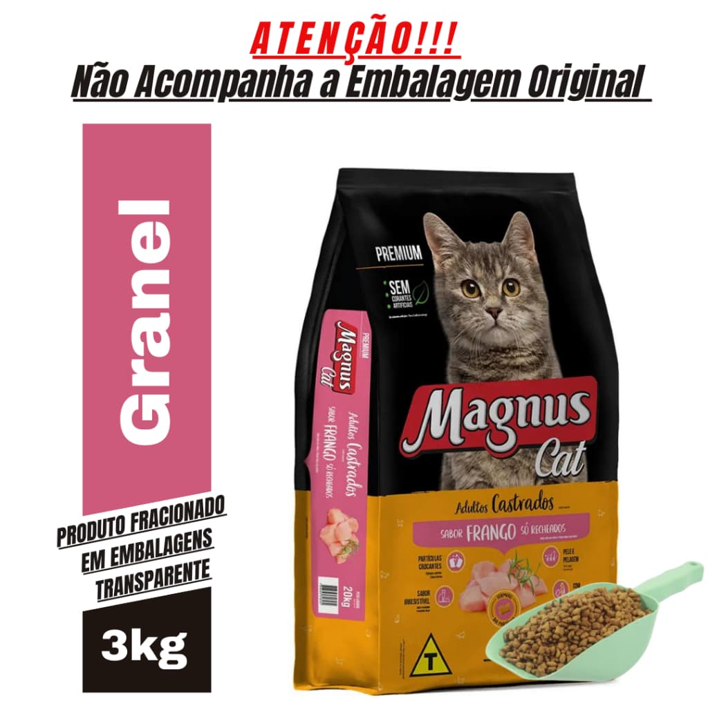 Ração para Gato Magnus Cat Pastelzinho Gatos Castrados 3kg Granel