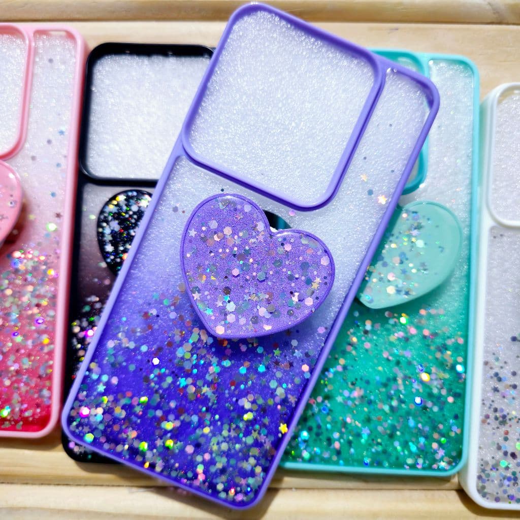 Capa capinha silicone com suporte de coração para motorola Moto G15 / Moto G35 / Moto G75 / Moto G05 / Moto G55 / MT E15