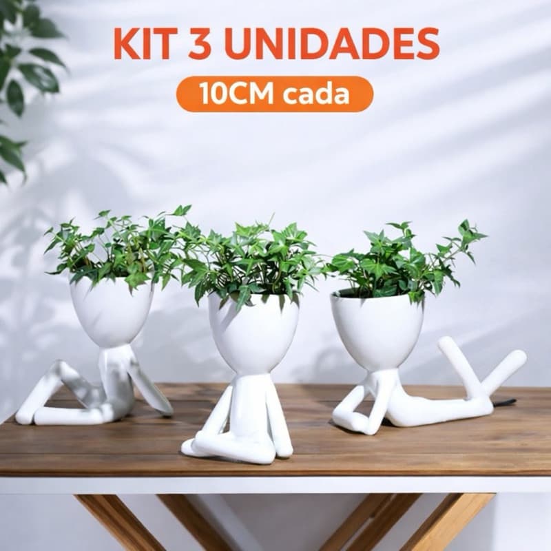 Vasos Plantas Bonecos  Zen – kit 3 Unidades (10cm)