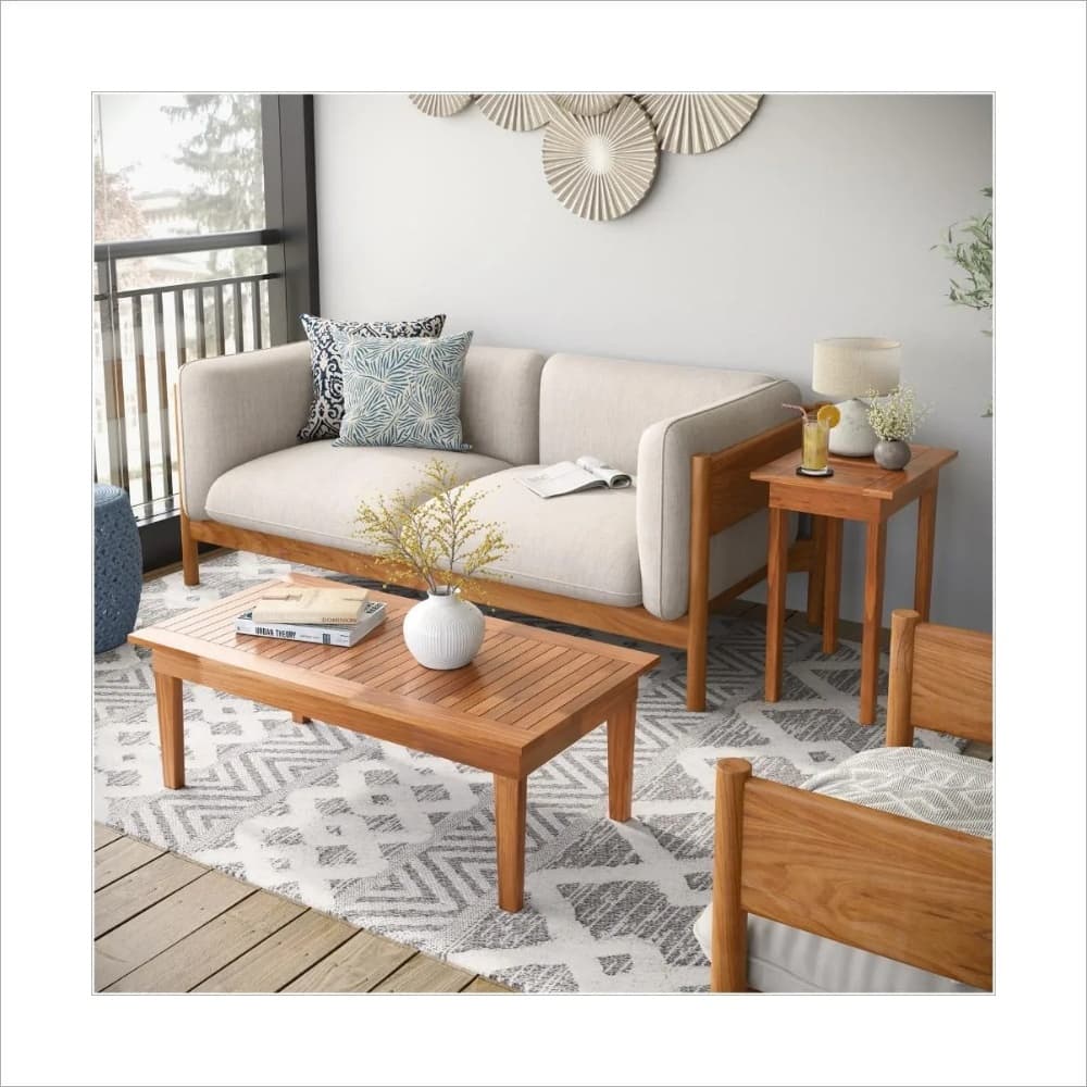 Mesa de Centro para Sala 100x50 Ripada em Madeira Rústica Decorativa Castanho Envernizada Ofertamo
