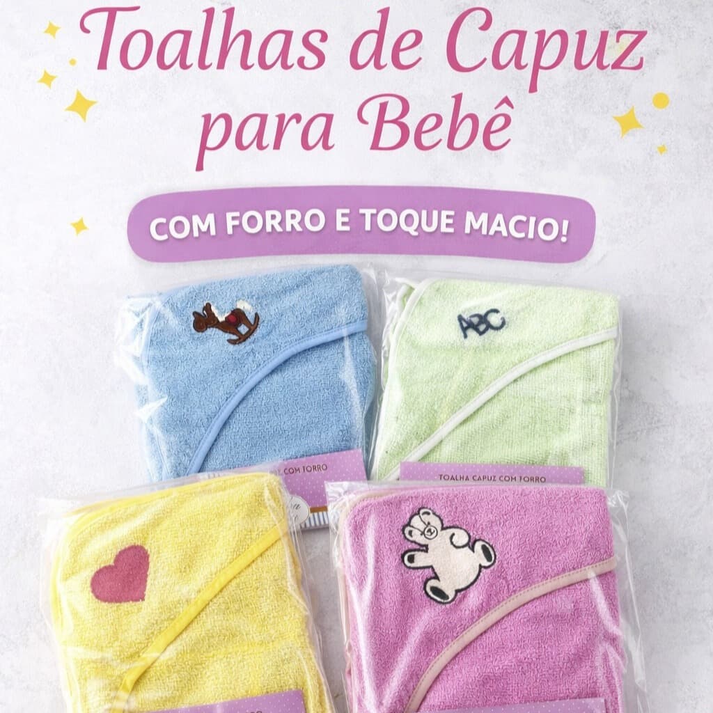 Toalha Infantil Com Capuz Jogo 4 UN Desenho 100% Algodão Sortidas
