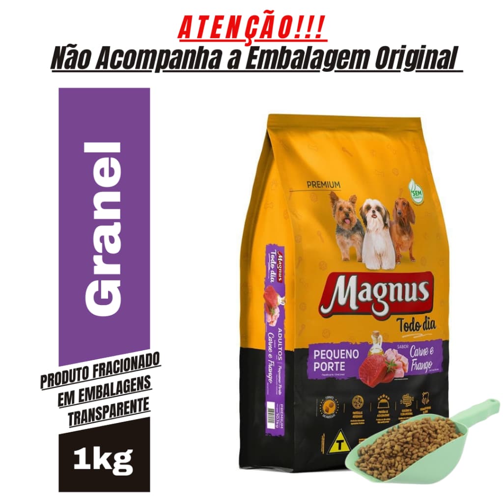 Ração para Cachorro Magnus Todo dia Peq. Porte Adulto Sabor Carne e Frango 1Kg a Granel