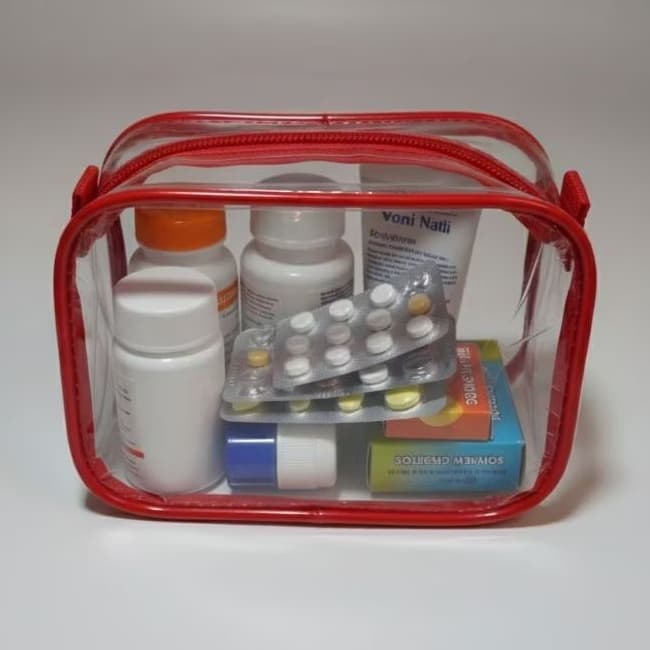 Necessaire Transparente Porta Medicamentos Viagem | Estojo Organizador de Remédios com Zíper 12x15x7
