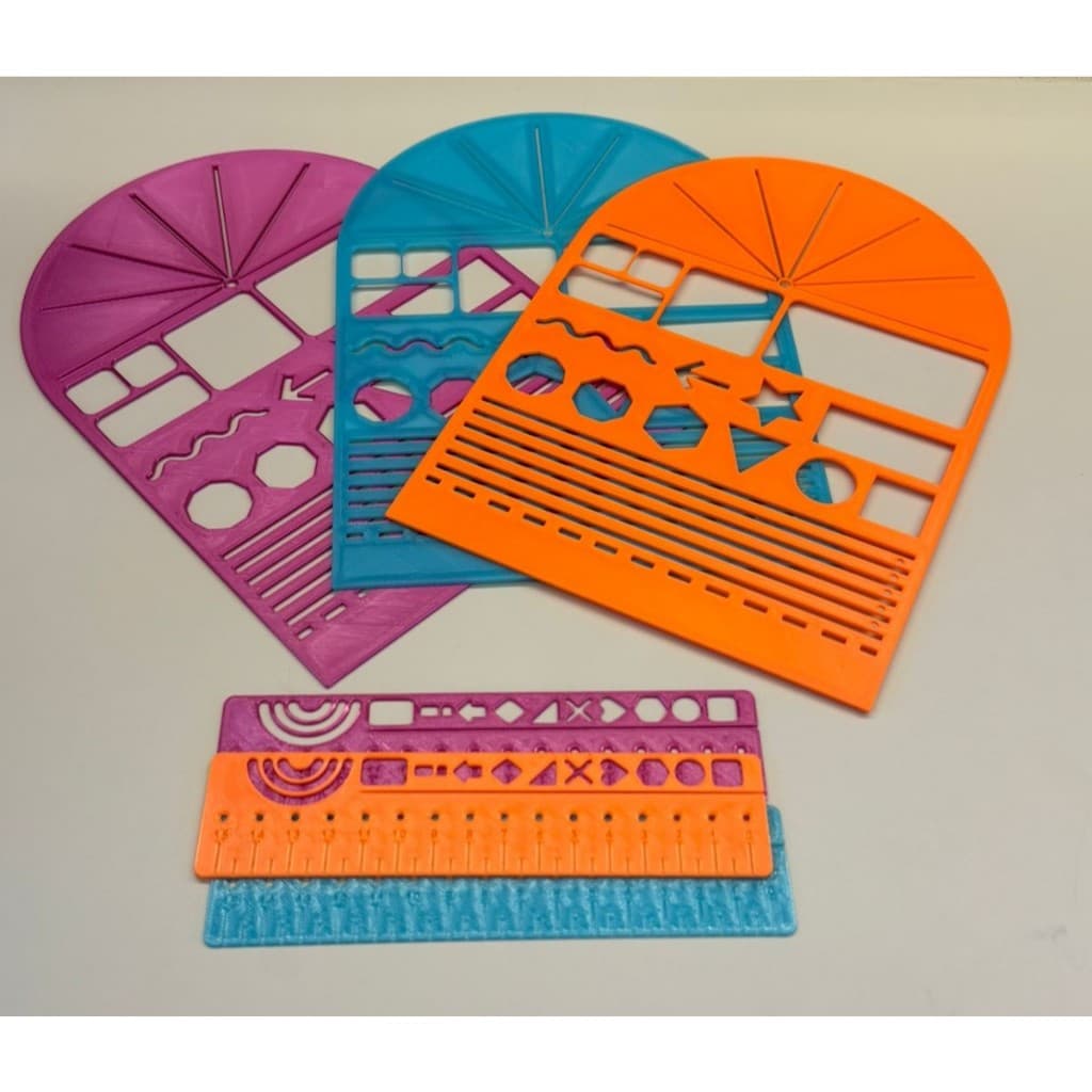 Kit Criativo Escolar 2 em 1 | Régua + Estêncil Multifuncional | Desenho, Escrita e Geometria