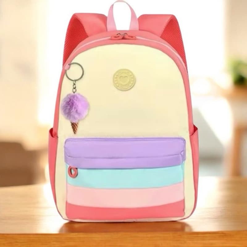 Mochila Escolar Love tom Pastel com Pom Pom de Sorvete Molin 33x15x44