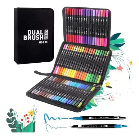 Kit60/80/100/120/168 Cores Caneta 2 em1 Brush Lettering e Ponta Fina Dual Pen Canetinha Colorir Desenho