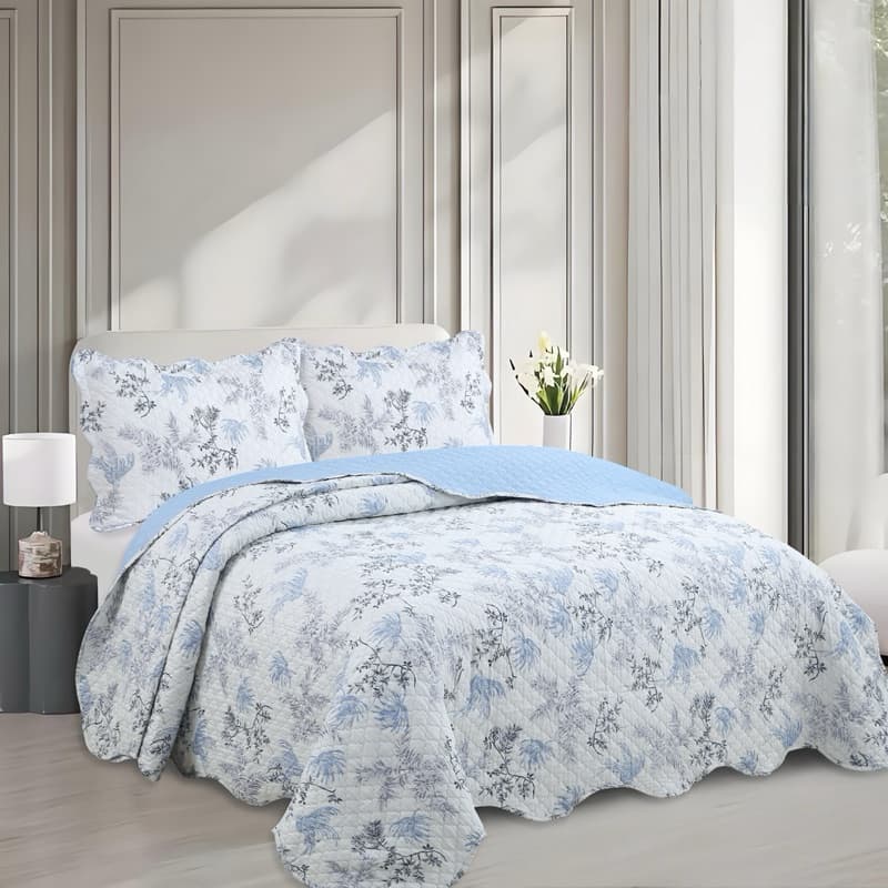 Colcha de Cama Solteiro Cobre Leito Kit 2 Peças Estampada Florida Matelado Boutis Percal Cama Box