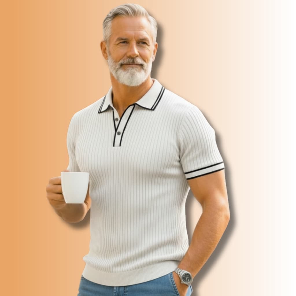 Camisa Polo Masculina Gola Com Botão Esporte Fino com Textura Canelada Sofisticada