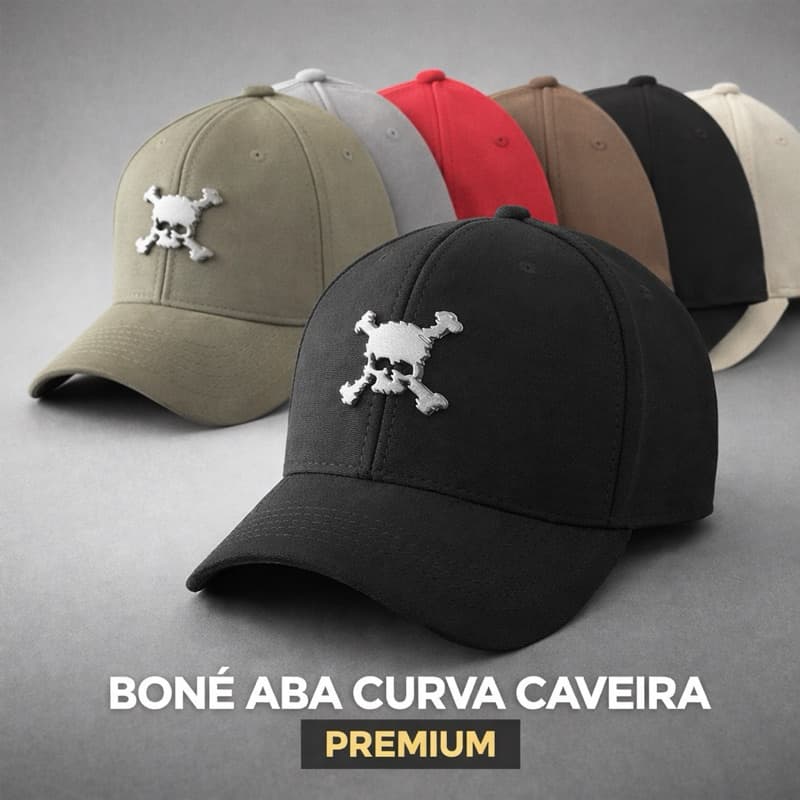 Boné Aba Curva Caveira Bordada Masculino Snapback Ajustável Premium