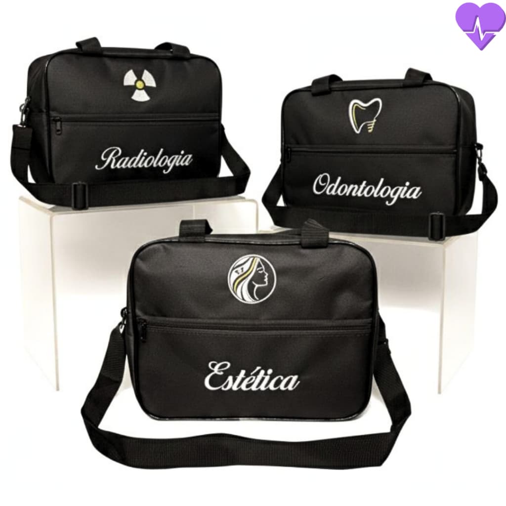 Bolsa Premium de Odontologia, Radiologia, Estética com Bordado Exclusivo, Transparência no Verso, Alça de Mão e Tiracolo