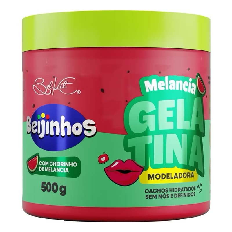 Gelatina Modeladora de cachos Melancia Beijinhos 500g Definição e Hidratação Brilho Intenso Capilar Finalizador de cacho