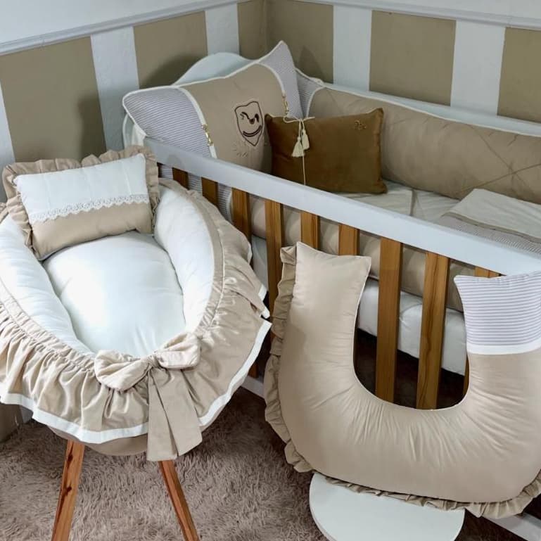 Kit de Berço Americano Completo Com Ninho Redutor + Almofada Amamentação Menina e Menino 10 Peças