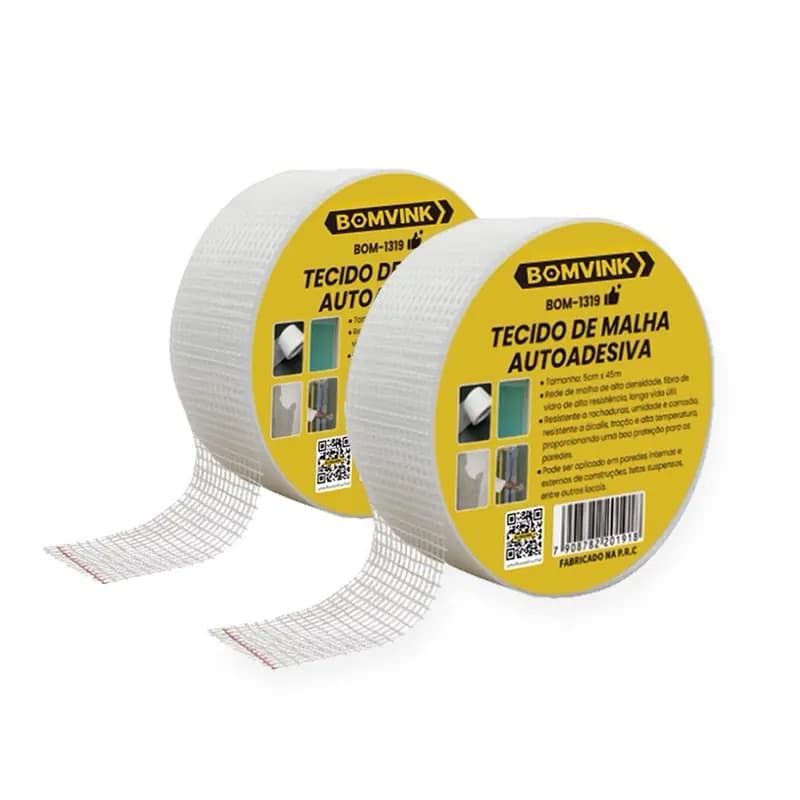 KIT 02 UNIDADES FITA TELADA 50M para Trincas, rachaduras, e emendas ideal para forro de gesso e isopor