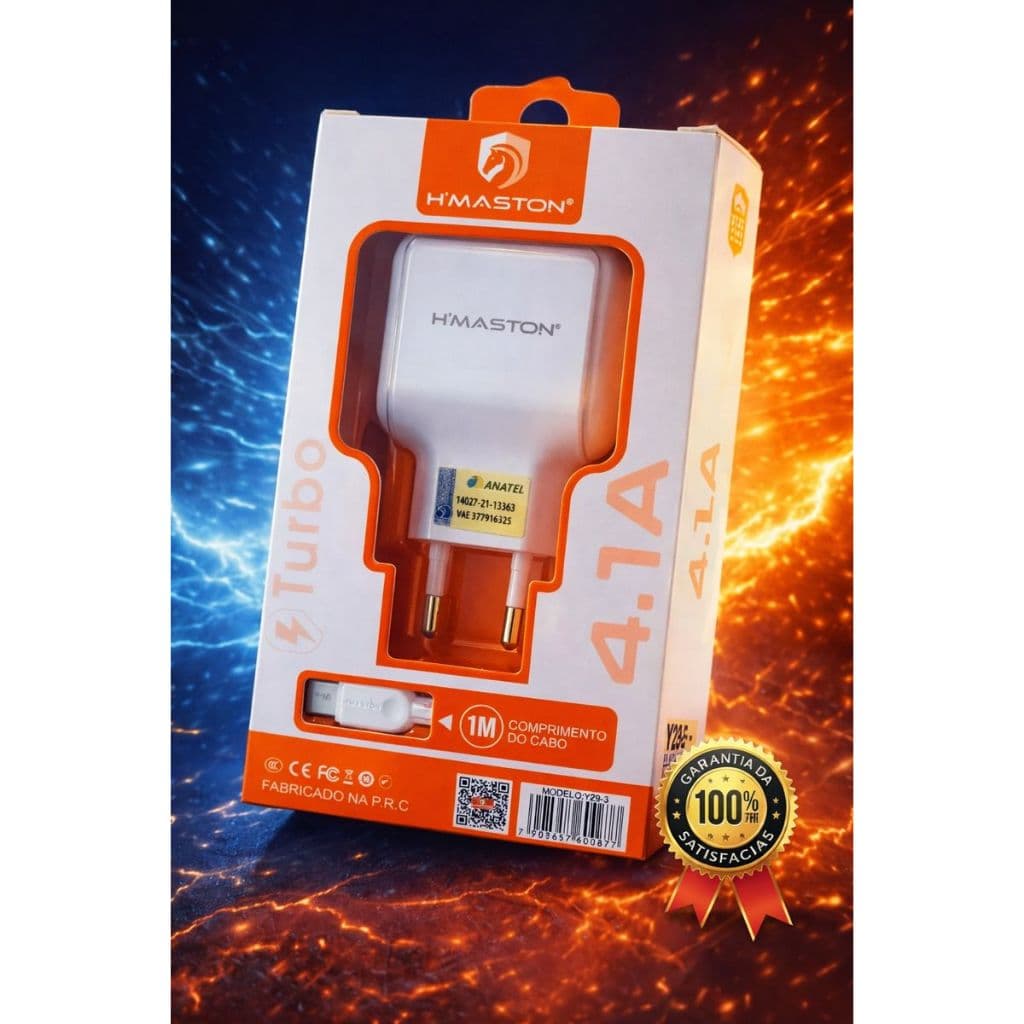 Carregador Turbo 4.1A + Cabo Tipo C 1M – H’Maston – Bivolt – ANATEL