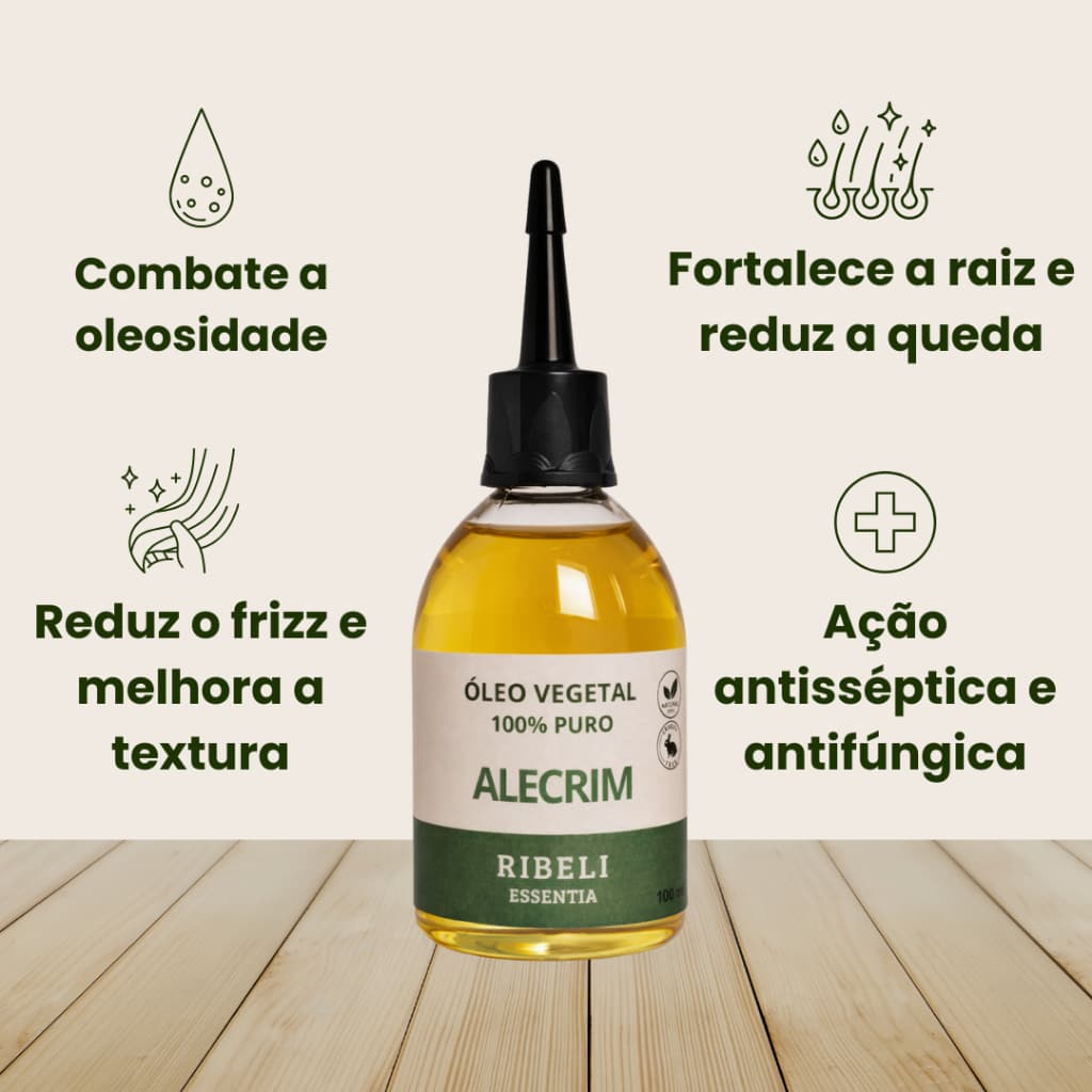 Óleo Vegetal de Alecrim 100% Puro - 100ml de Óleo para Cabelo, Umectação, Tratamento Capilar