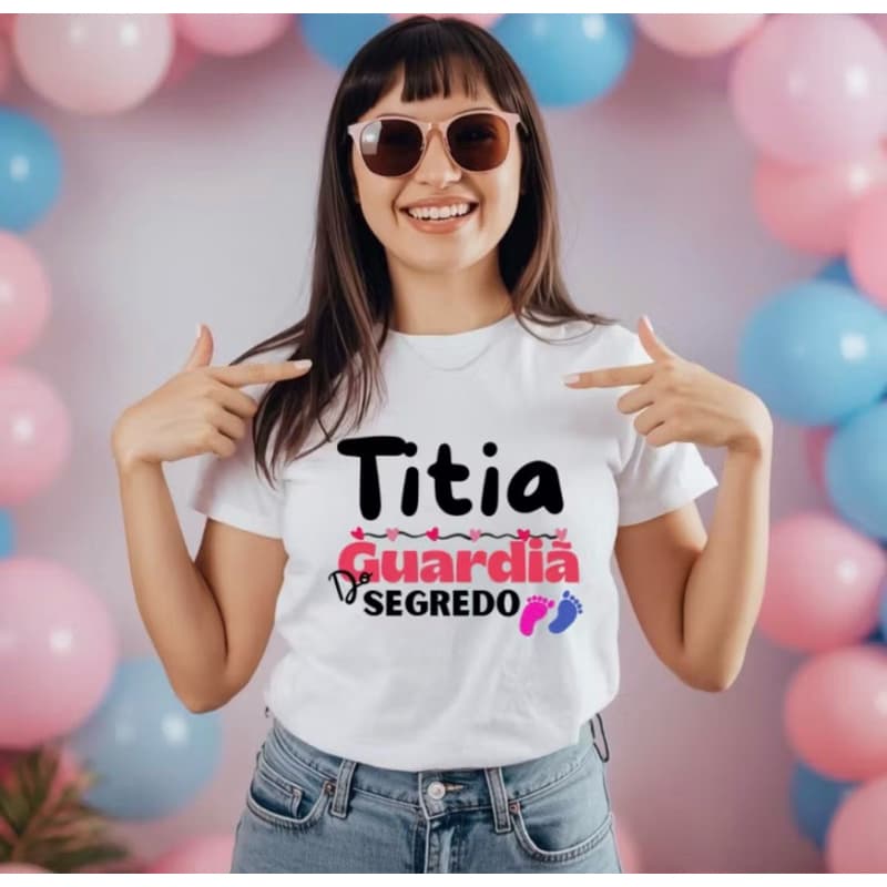 Camiseta Chá Revelação - Guardiões do Segredo Titia(o),Padrinho ou Madrinha e Vovô e Vovó
