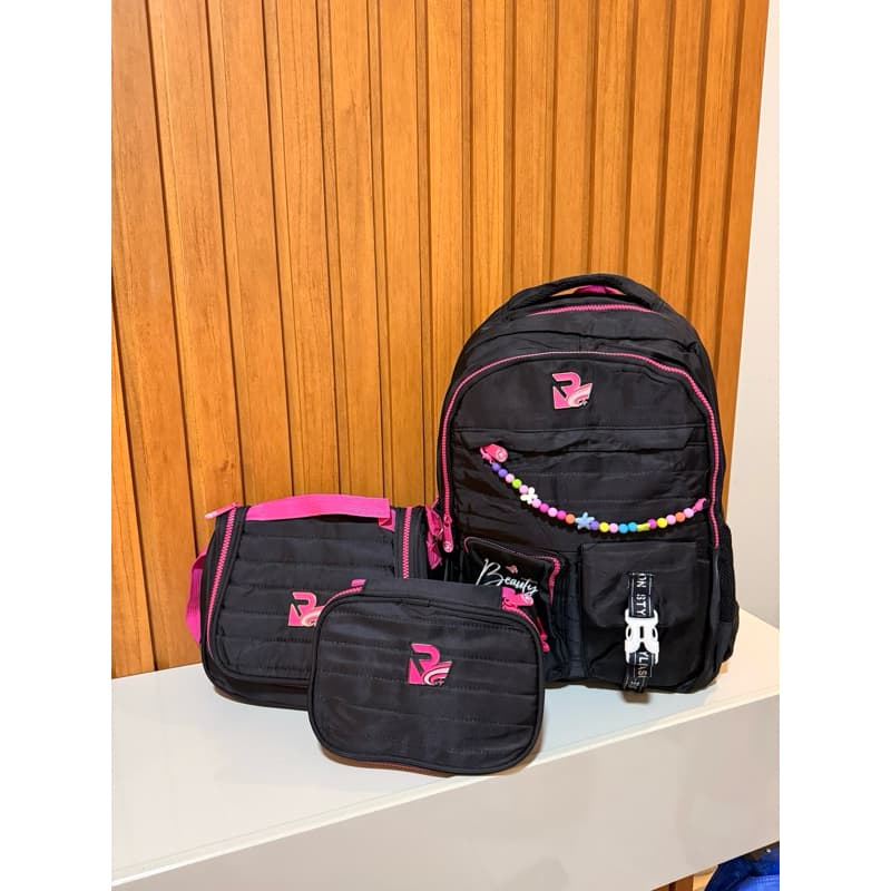 kit mochila 3 em 1 feminina escolar estojo+ mochila+ lancheira