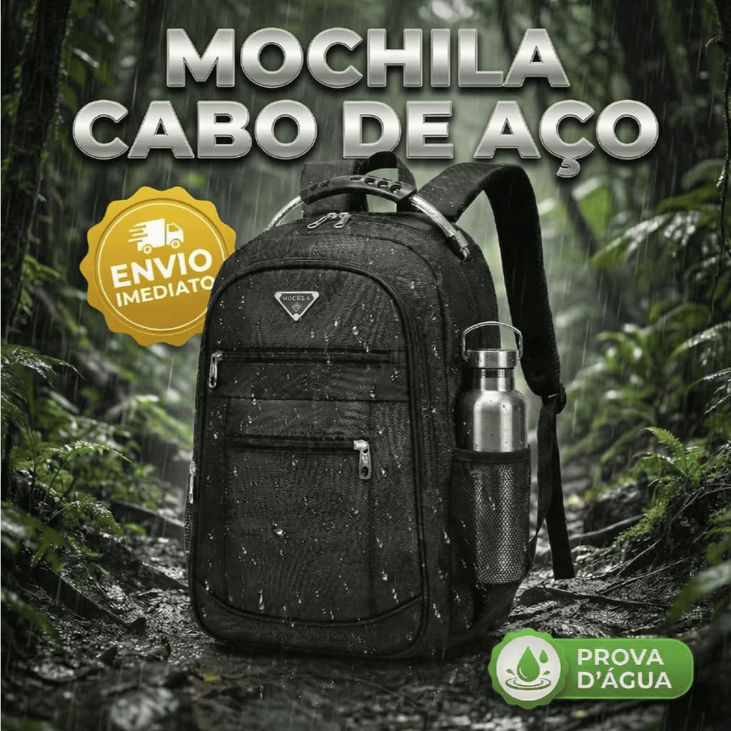 Mochila Preta Grande Masculina Mochila Impermeável com cabo de aço Mochila Preta Resistente Mascolina