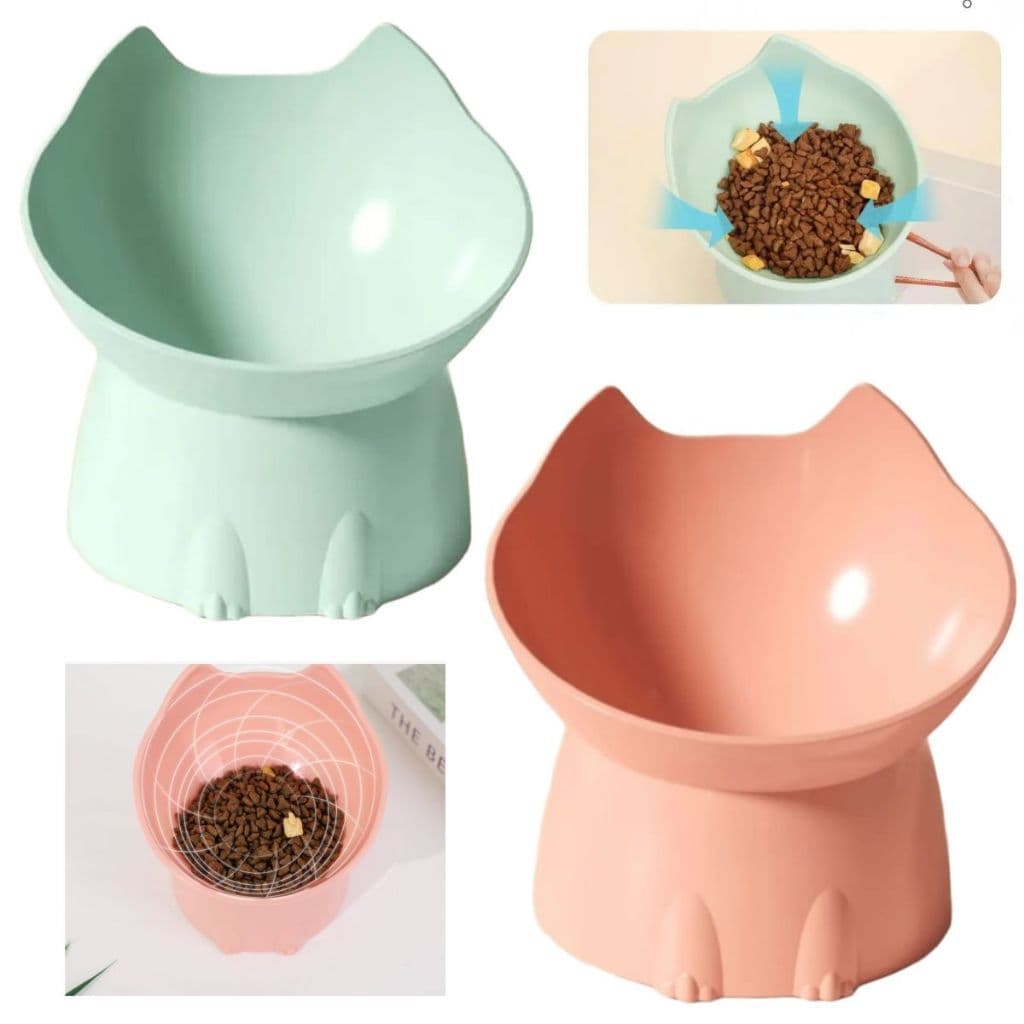 Comedouro Elevado Pet Gatinho Antiformiga Conforto para Gatos e Cães Tigela Pet Gatinho kit 2 em 1