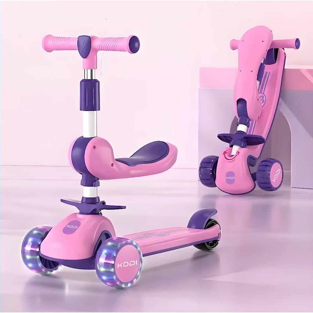 Patinete 3 em 1 Infantil de 1 a 12 Anos com Banco Ajustável e Removível, Rodas com Luzes e Música, Dobrável e Seguro P15