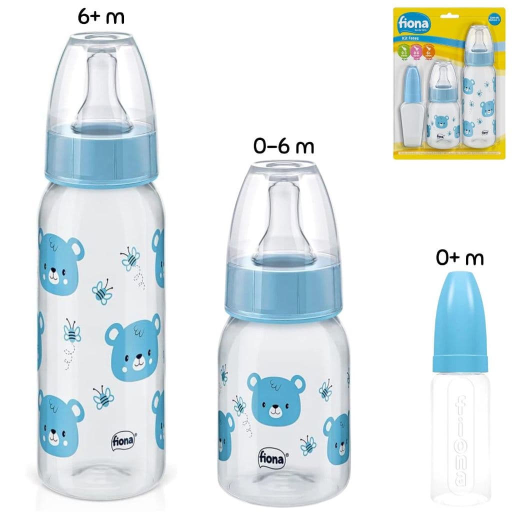Kit 3 Mamadeira Menino Lillo Azul Ursinho Bico Redondo Mamadeira Chuquinha Lillo Kit Fases