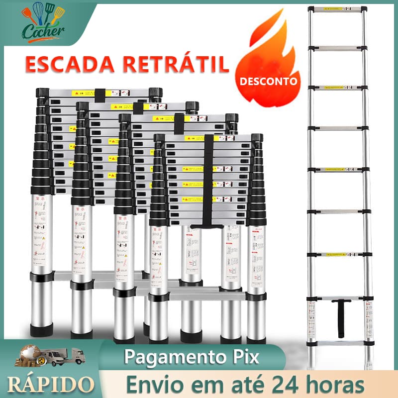 Escada Reta Alumínio Telescópica 4.2 Metros com 13 Degraus - ótima qualidade