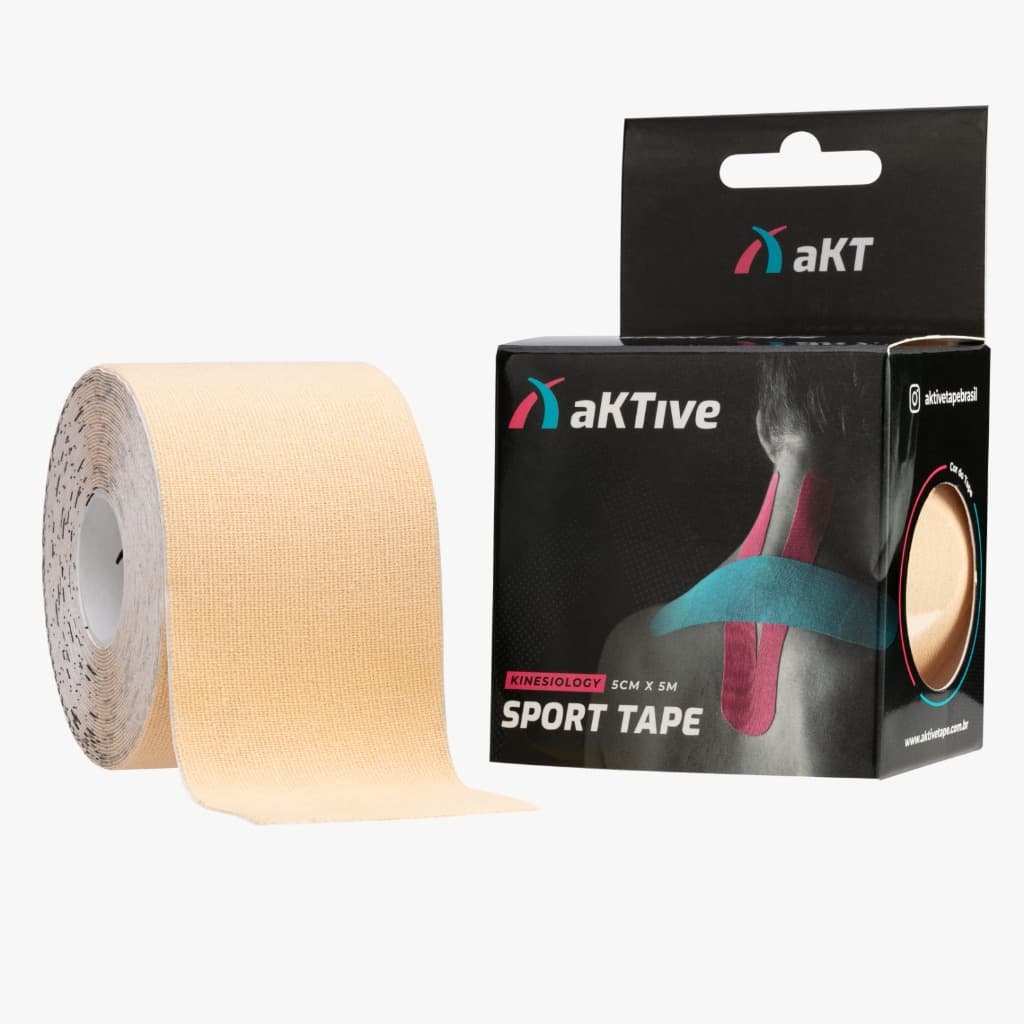Bandagem Elástica Aktive Kinesio Tape Fita Original Fisioterapia Crossfit Pós Cirurgia Ortopedia Gestante Cor Bege Claro