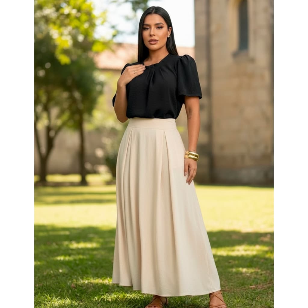 Blusa Feminina Social Elegante Manga Curta Ombro Princesa