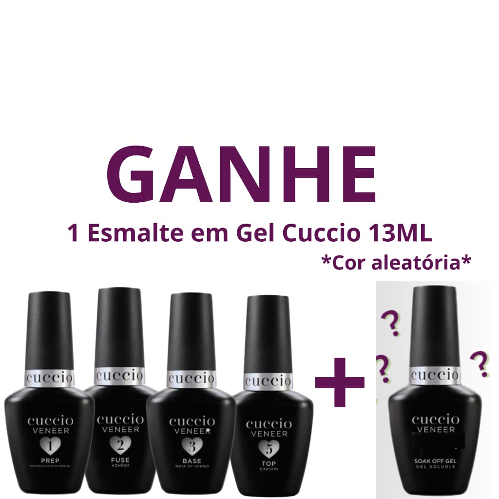 Passos 1 + 2 + 3 + 5 Cuccio Veener 13ml (Prep + Fuse + Base + Top Coat) + BRINDE