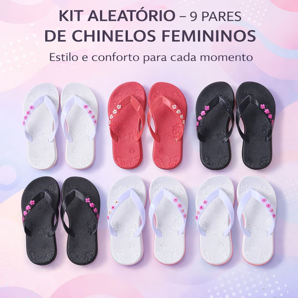 Kit 9 Chinelos Feminino Leve Confortável Para O Verão Caminhadas Lazer Passeios Confortável