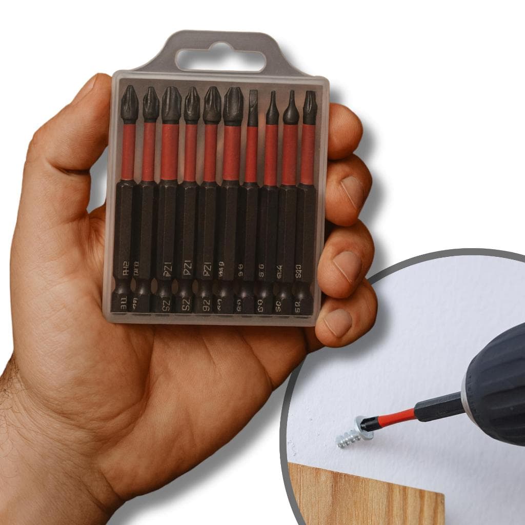 Jogo 10 Ponteiras Magnéticos Bits Parafusadeira de Impacto Anti Derrapante Sextavado 70mm Phillips Pozidriv Torx Fenda