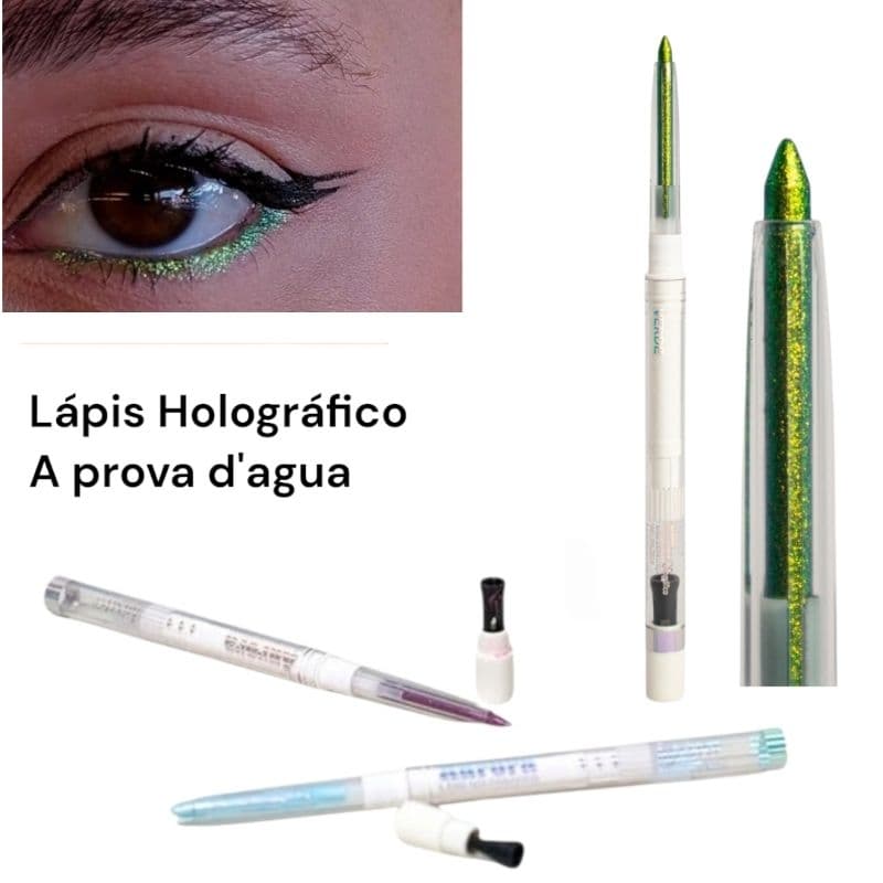 Lápis Retrátil Holográfico A Prova D'água Delineador Para Olhos C/Apontador Maquiagem feminina Luisance
