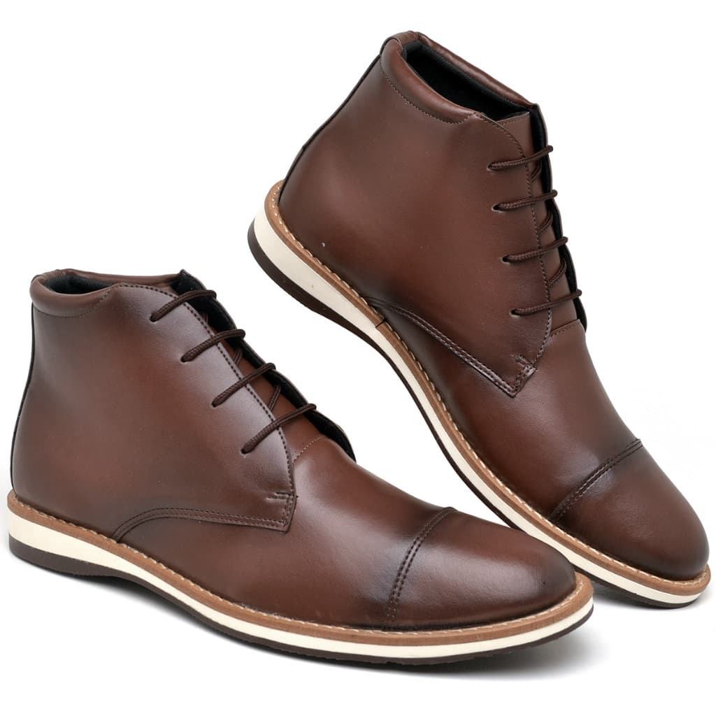 Bota Casual Masculina Cano Médico Trabalho Festa Social Confortável Coturno Couro Sintético Preto