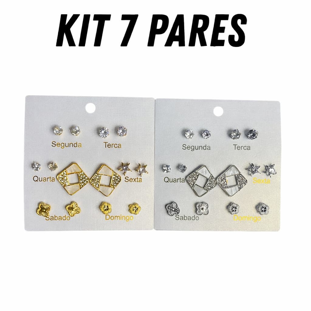 Kit 7 Pares de Brincos Semijoia - Ideal para Variar no Dia a Dia /Básico e Elegante/Dourado ou Prata