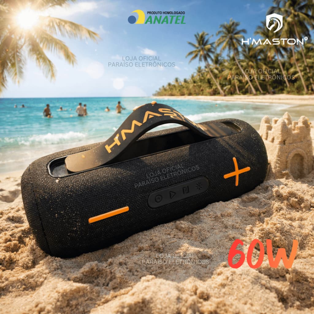 Caixa de Som 60W PREMIUM Alto Falante POTENTE 5000mAh Bluetooth Portátil TWS Prova d'Água IPX6