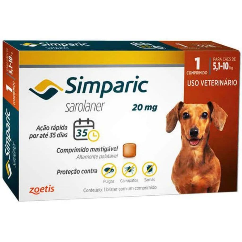 Simparic 20mg 5 a 10 kg - Antipulgas e Carrapatos