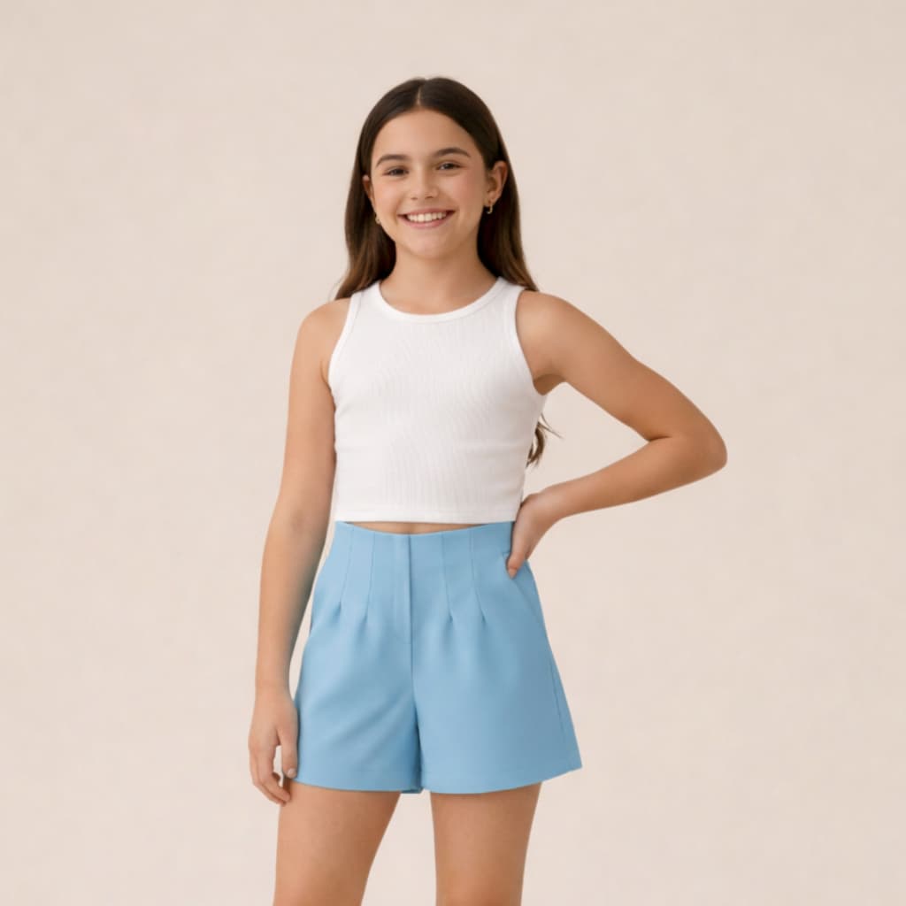 Short para Meninas Pré Adolescentes em Alfaiataria com Ziper