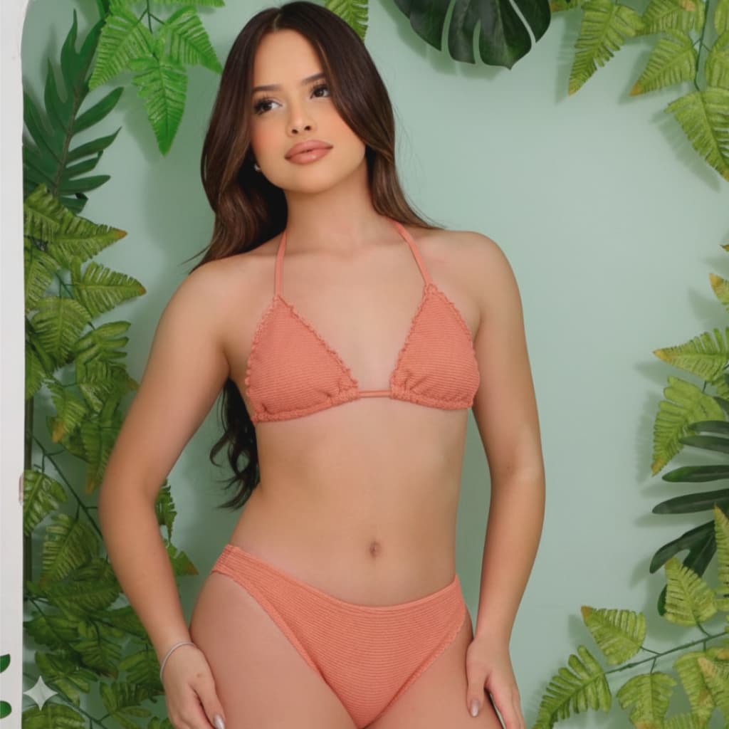 Conjunto de Biquíni Cortininha Para Meninas em Tecido Canelado