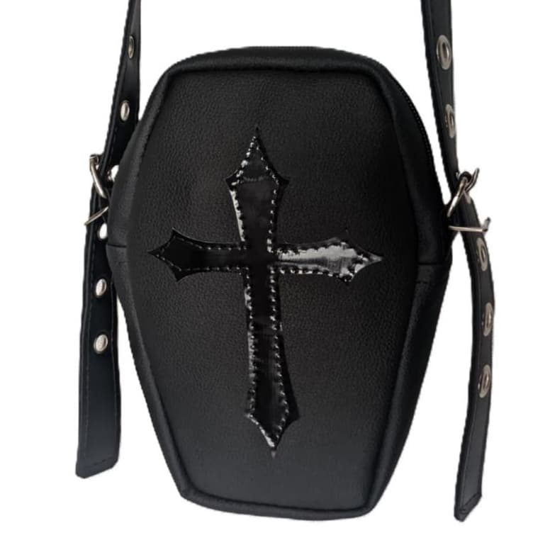 Bolsa Transversal Tiracolo De Ombro Dark Gótico Rock Caixão Cruz