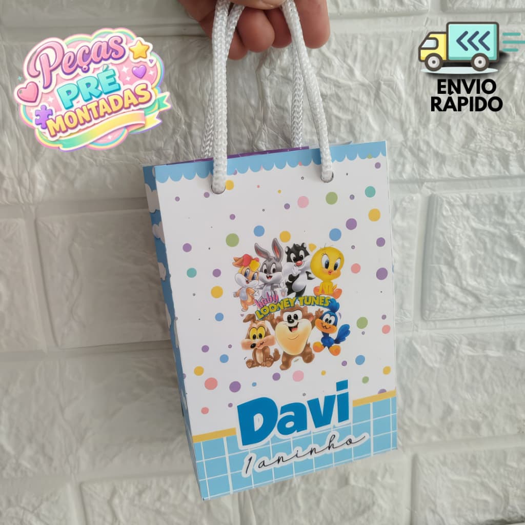 Sacolinha Personalizada Looney Tunes Baby Aniversário Infantil Mimos e Lembrancinhas para Festa