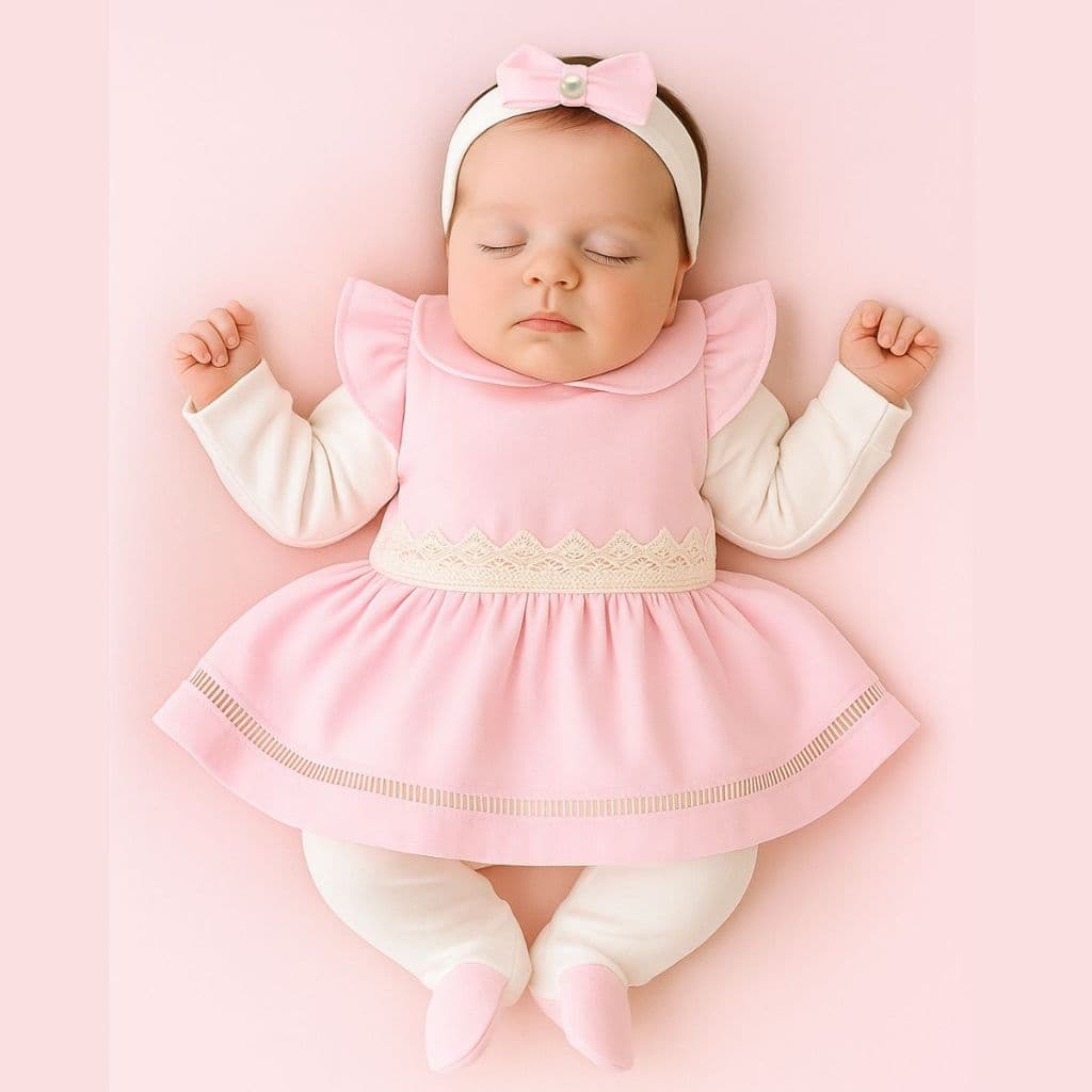 Saída Maternidade Menina Lavínia Rosa 5 Peças- Kit Maternidade Luxo Completo Para Recém Nascido