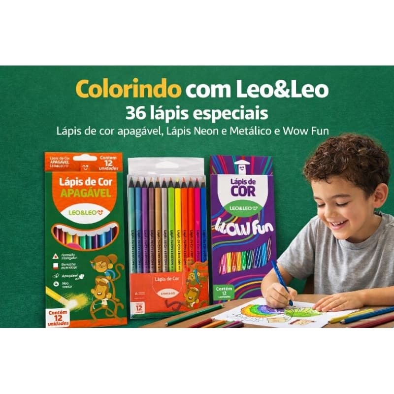 Kit 36 Lápis de cor Especiais Leo&Leo
