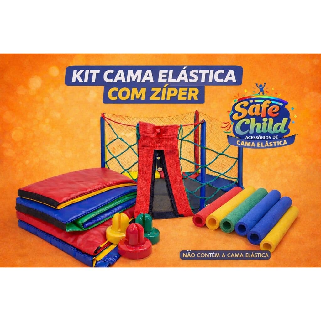 Kit Para Cama Elástica 2,44 Ziper Com Protetor + Rede + 6 Isotubos + 6 Ponteiras