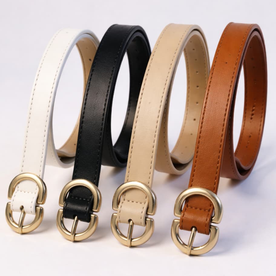 Cinto Feminino Couro Sintético Fivela Dourada Estilosa Ajustável Cinto Preto Off Marrom Bege Da Moda