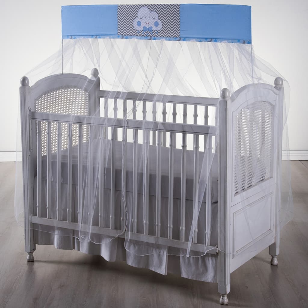 Mosquiteiro de Tule para Berço com Bando Estampado Lua Azul Bebê Menino